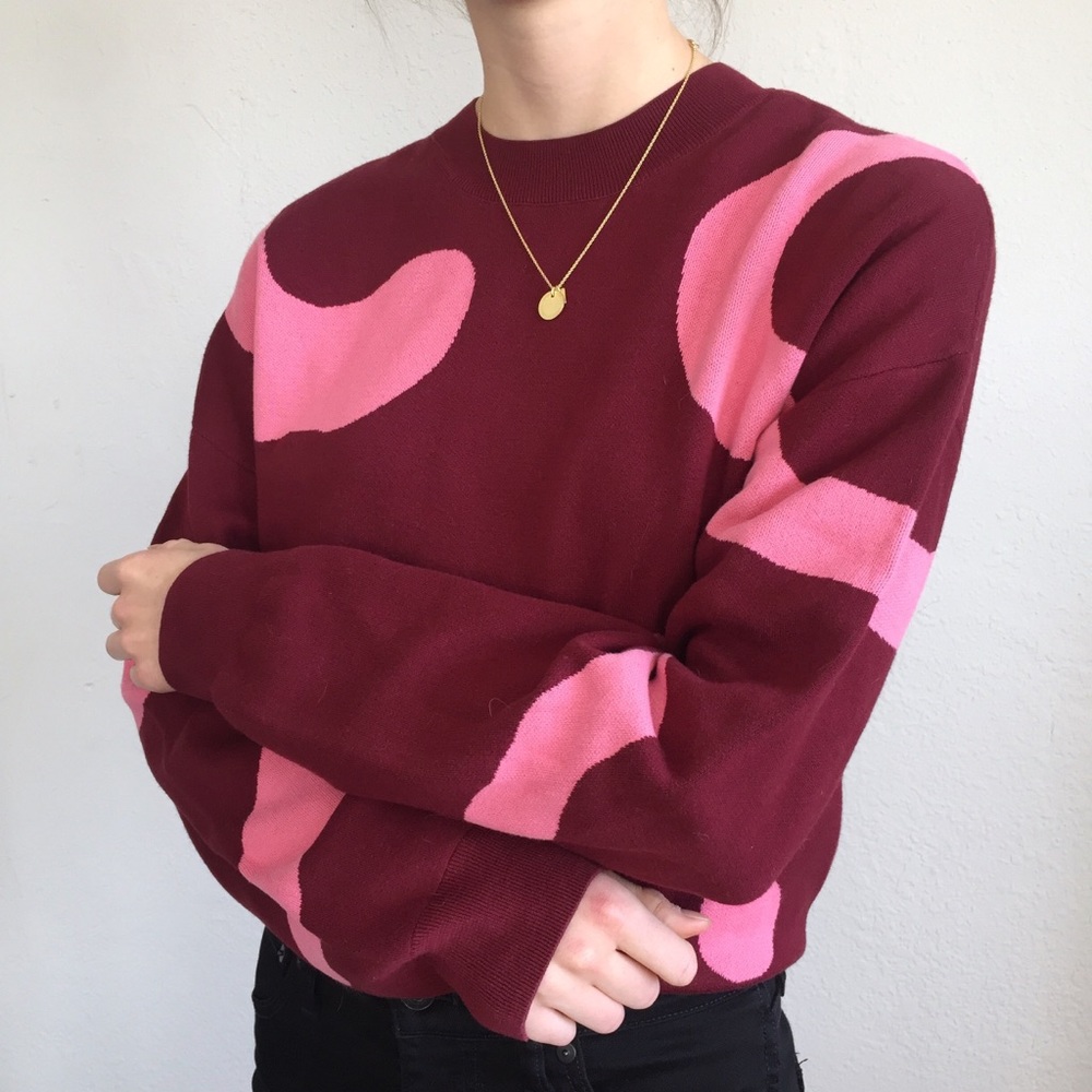 & Other Stories Red and Pink blob sweater